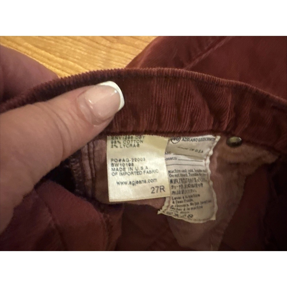 AG Adriano Goldschmied Stevie Corduroy Pants Women's 27R Slim Straight Burgundy - Picture 3 of 5